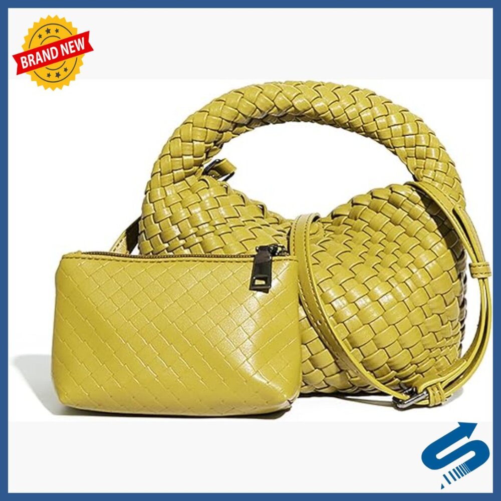 Small Woven Vegan Leather Crossbody Bag Set with Adjustable Strap